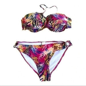 Floral pink 2 piece swimsuit size small EUC